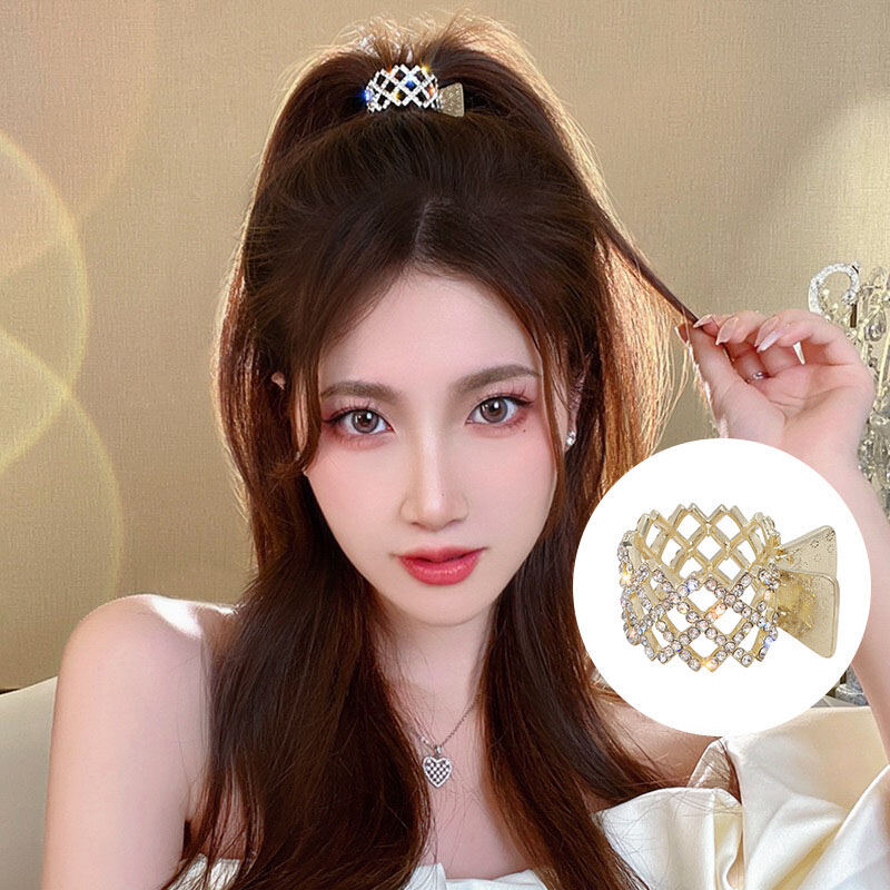 Simple Gold Silver Color Zircon Hairpins for Women Rhinestones High Ponytail Hairstyle Hold Hair Clips Korean Style Elegant Female Hair Accessories