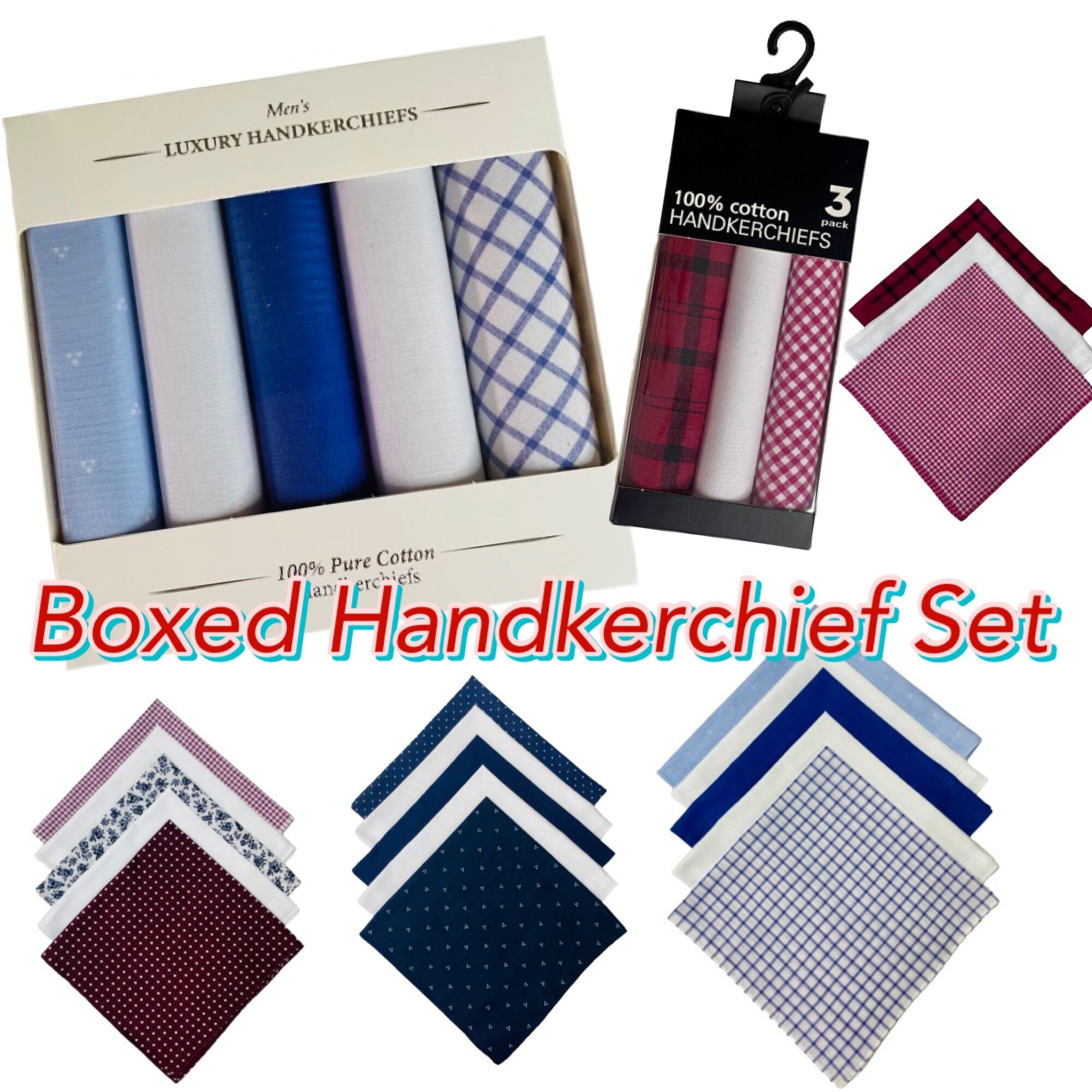 Cotton Handkerchief Set Box, Cotton Handkerchiefs for Men and Women