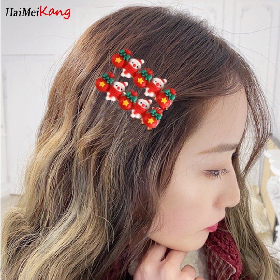 2pcs Cute Handmade Hair Clip Santa Claus Snowman Pentagram Lucky Bag Word Female Hairpin Hair Accessories