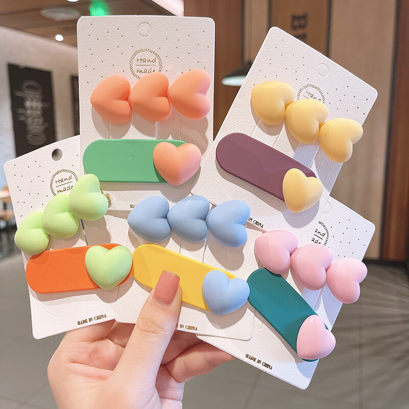 Candy Color Heart Hair Clips Women Bangs Clips Sweet Cute Korean Style Hairpins Girls Hair Accessories Set