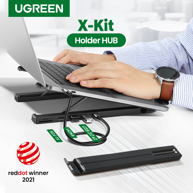 【NEW • X-Kit Holder HUB】UGREEN USB HUB Docking Station USB C 4K HDMI TF SD 2 USB 3.0 Ports Laptop Stand for Macbook Dell USB HUB