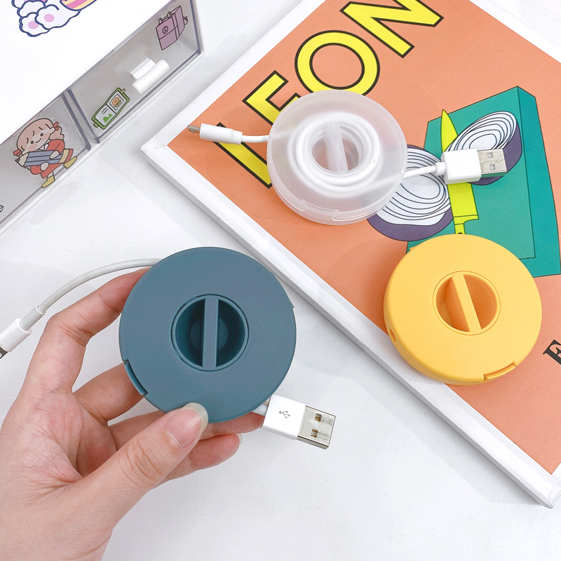 [Trail Blazers]Round Rotatable Earphone Winder Mobile Phone Data Cable Charger Wire Storage Box Portable Automatic USB Cord Cables Holder Reel Hubs Holder Cable Drop Clips Organizer Collation Manageme