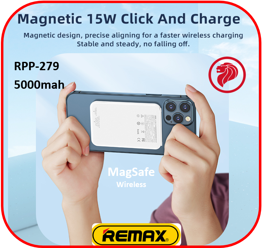 [Local Stock]Remax RPP-279 mini Power Bank Magsafing Fast Charging Powerbank 5000Mah QI Wireless 18W Magnetic