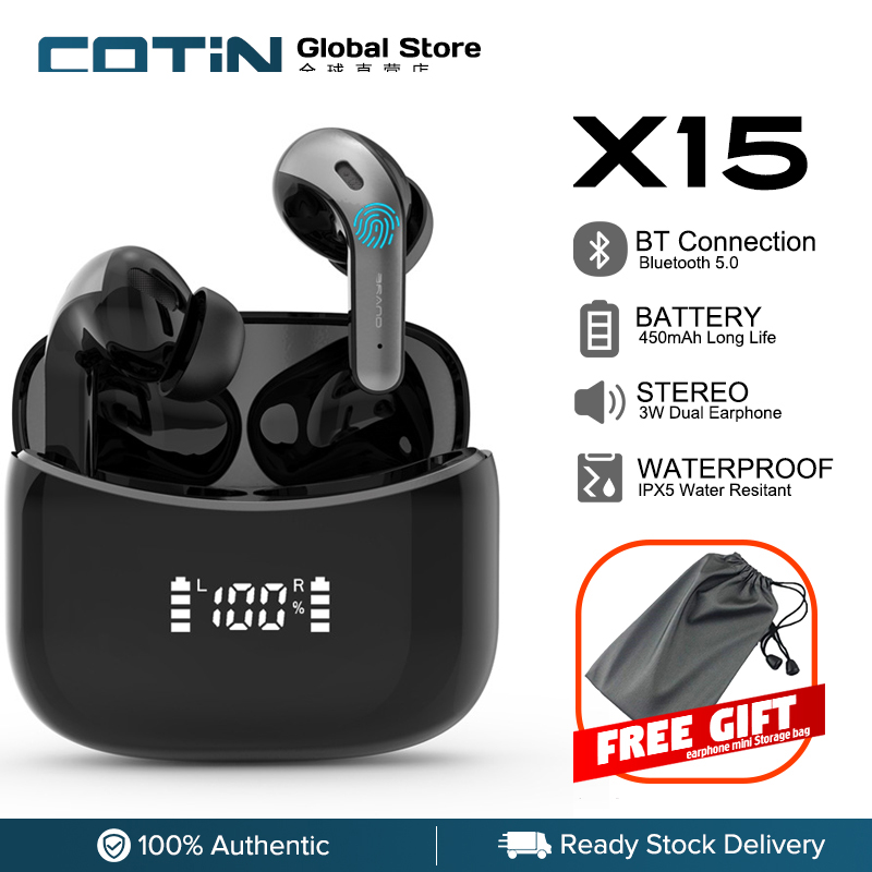 【Hot 2022 NEW】COTIN X15 Wireless Earbuds, Bluetooth Headphones with Microphone, IPX5 Waterproof, 35H Playtime, High-Fidelity Stereo Earphones for Sports and Work