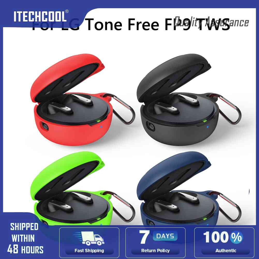 Silicone Charging Box Holder Cover with Hook Waterproof Earphone Headphones Cover Scratch Proof Dustproof Washable for LG Tone Free FP9 TWS