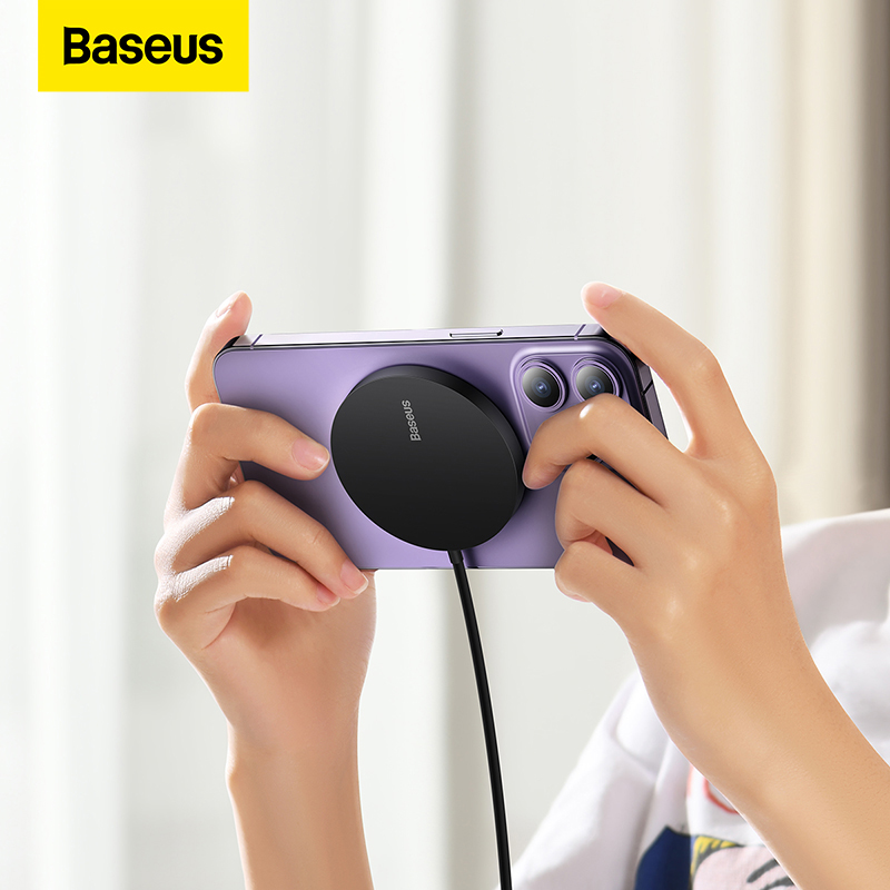 Baseus 15W Mini Magnetic Wireless Charger For Phone Magsafe Super Mini Fast Charger with Type-C Cable For iPhone 14 13 Pro Max