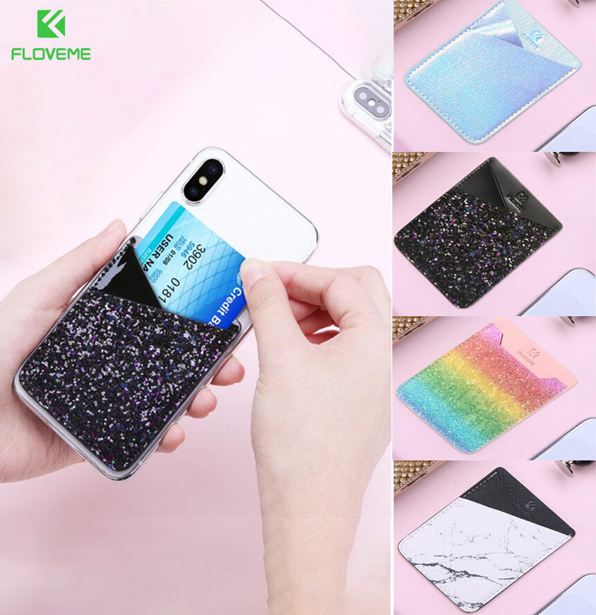 Floveme Universal Sticker Back Cover Card Holder Bag Case Pouch for Cell Phone Bus Card Key Wallet Purse