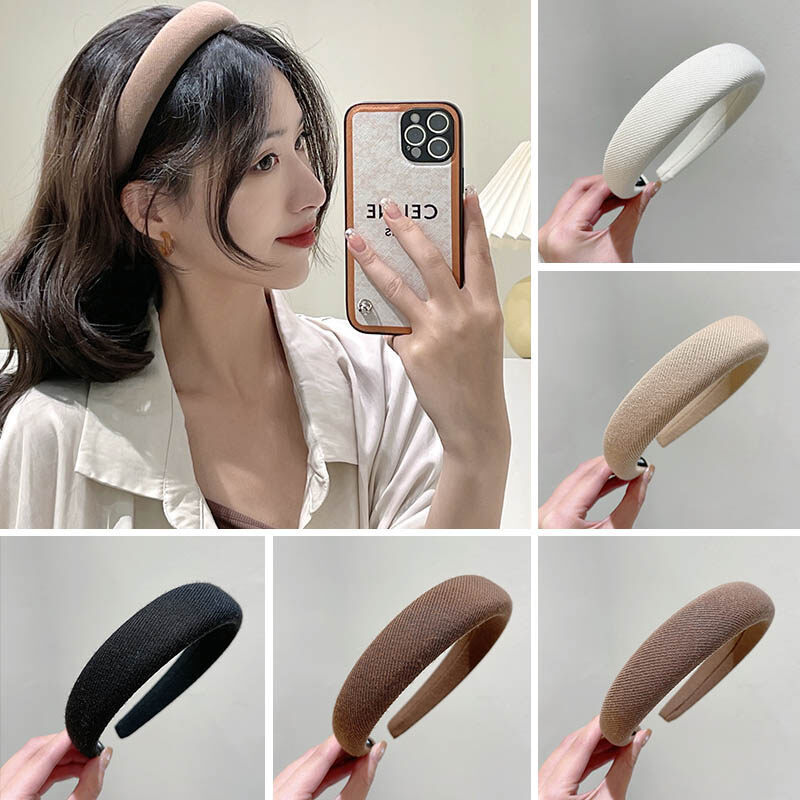 Wide Side Solid Color Women Headbands Simple Elegant Sponge Hairbands for Girls Korean Style Plain Hair Hoops