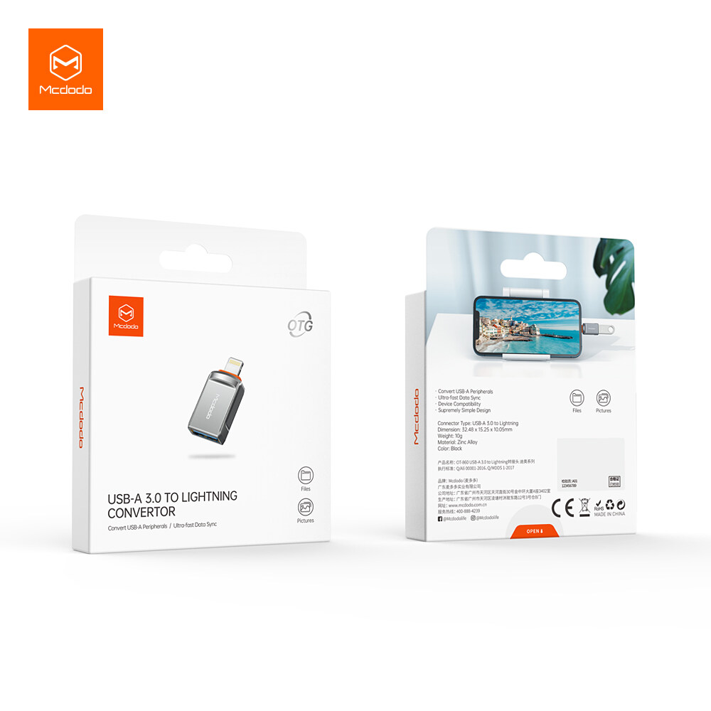 Mcdodo USB 3.0 Lightning to USB A OTG adapter Pendrive male to USB 3.0 female OTG is suitable for iPhone13 12 11 pro 8 9 plus mobile phone keyboard mouse U disk