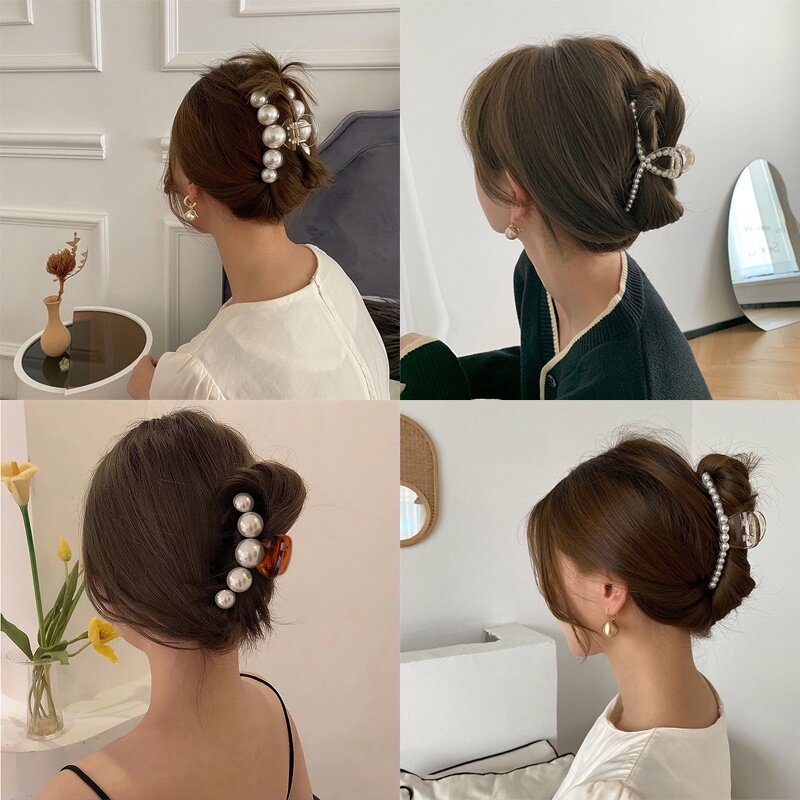 MJartoria Korean Fashion Pearl Hair Clip Claw Girl's Big Hair Clamp Elegant Hairpin Women's Hair Accessories