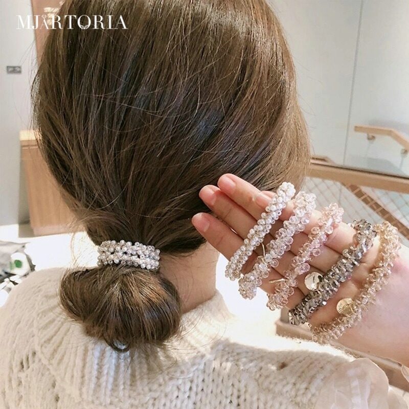 MJartoria Woman Elegant Pearl Hair Ties Beads Girls Scrunchies Rubber Bands Ponytail Holders Hair Accessories Elastic Hair Band