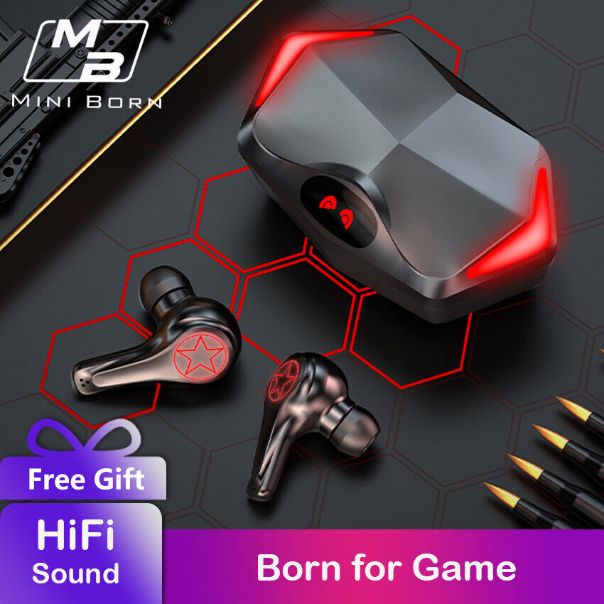 MiniBorn Bluetooth Earphone Wireless Earbuds Gaming Headphone Handsfree Ear Phone Bass Extra Earphone for Handphone with Mic
