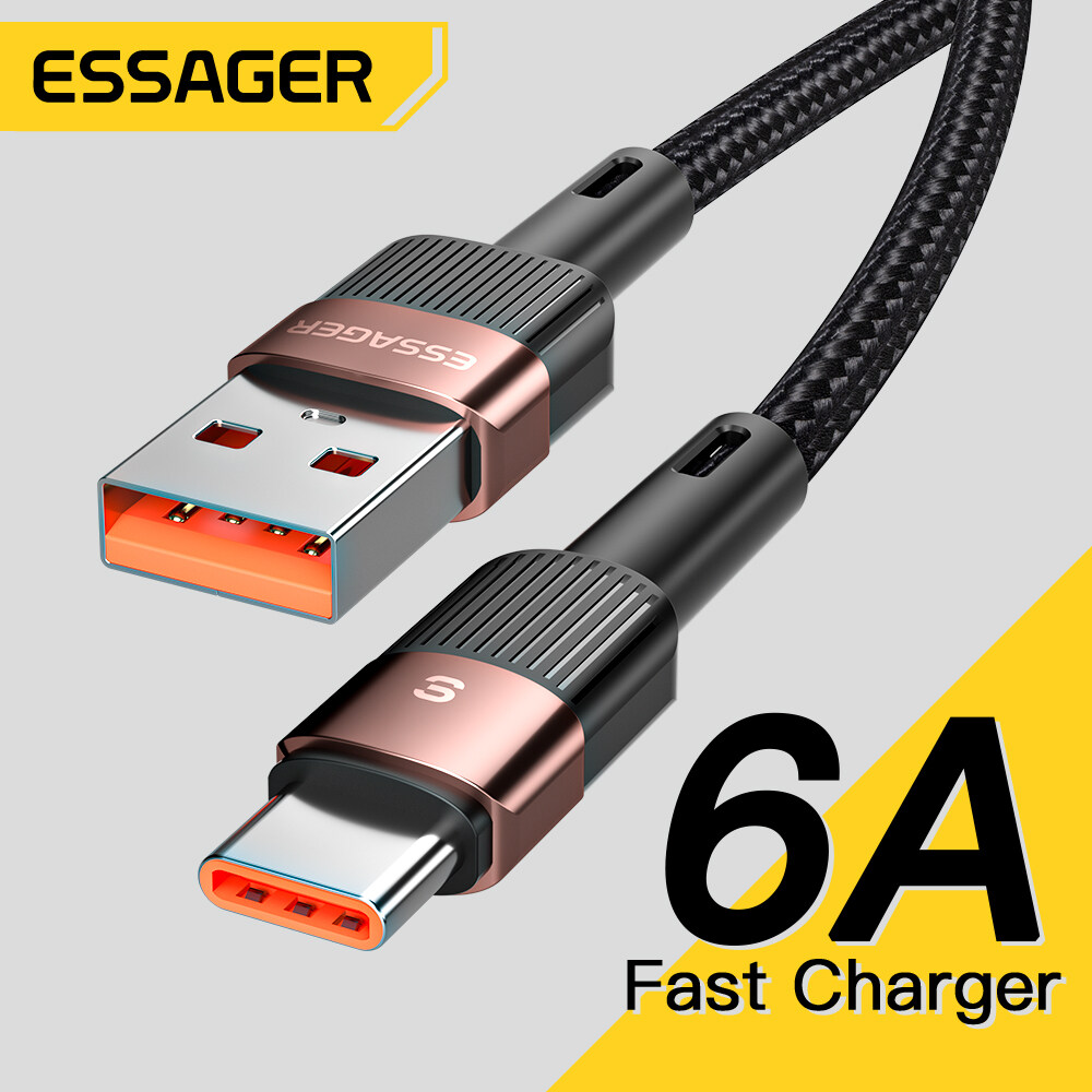 Essager 6A Super Fast Charging Cable 66W USB Type C Cable For Huawei Xiaomi Samsung 5A Fast Charging USBC Weaving Fast Charging Data Wire Cord