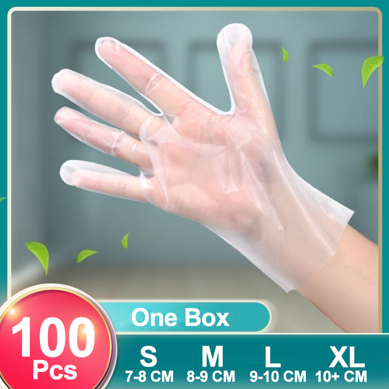 [One Box] 100 pieces Disposable Gloves TPE Vinyl Gloves Examination Powder Free PVC Transparent Clear Household Cleaning Products Food Service Washing Gloves