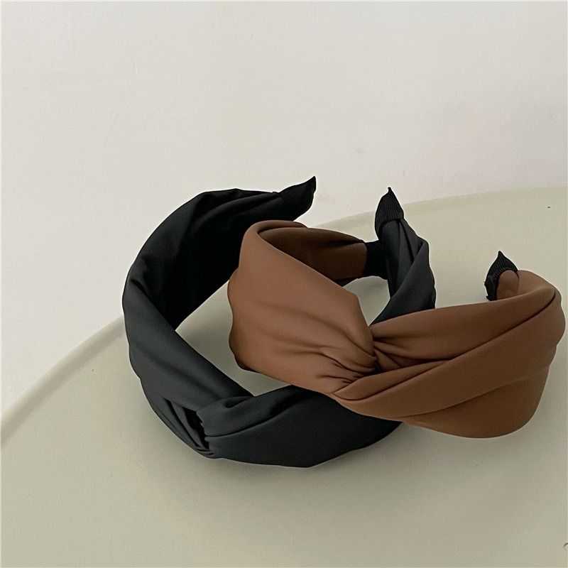 [SG | Wide Soft Cozy] Imitation Leather Matte Fabric Knot Headbands for Women Wide Plain Headbands, Top Knotted Headbands for Women Hair Bands for Women's Hair Solid Color Turban Headbands for Women W