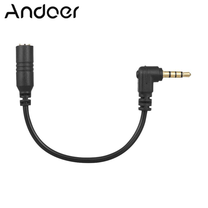 Andoer EY-S04 3.5mm 3 Pole TRS Female to 4 Pole TRRS Male 90 Degree Right Angled Microphone Adapter Cable Audio Stereo Mic Converter for i-Pad i-Phone Sam-sung Hua-wei Smartphone