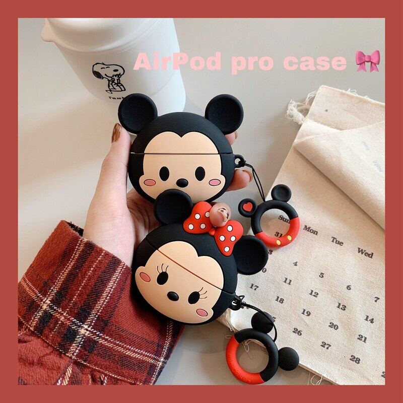 Cute 3D Cartoon Big Ears Mickey Mouse Wireless Bluetooth Headset Protective Case for Apple Airpods Pro 2 Soft Silicone Shockproof Cover for Airpods 3 1 2 Charging Box Accessories