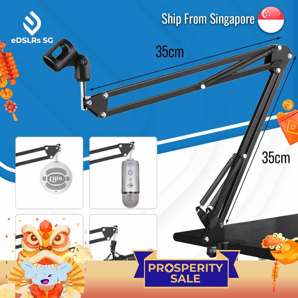 eDSLRS Adjustable Microphone Stand Suspension Boom Scissor Arm Mic Bracket Metal with Microphone Holder for Studio Recording Live Video Broadcasting Online Singing