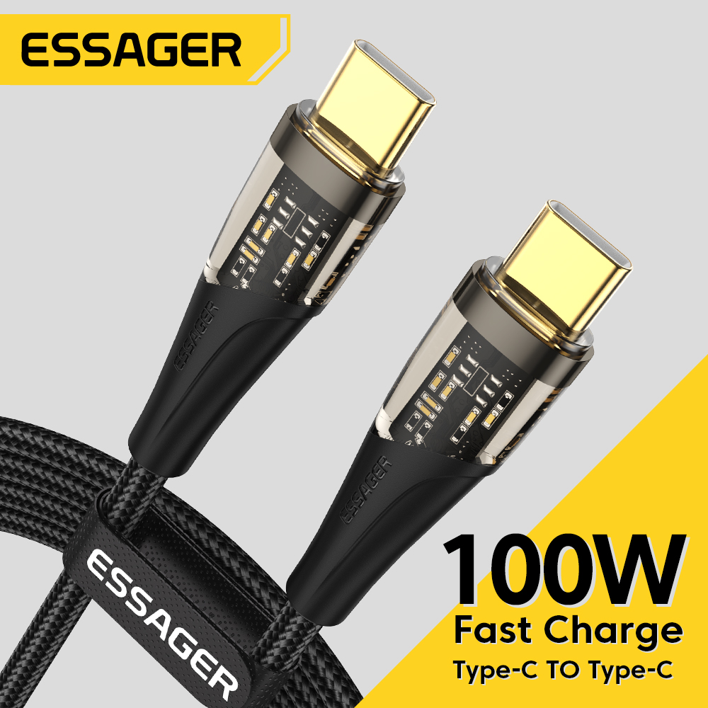 Essager PD 100W USB C To Type C Cable Fast Charging Cord Transmission For Xiaomi Huawei Oneplus iPad Macbook Mobile Cell Phone Charger Wire