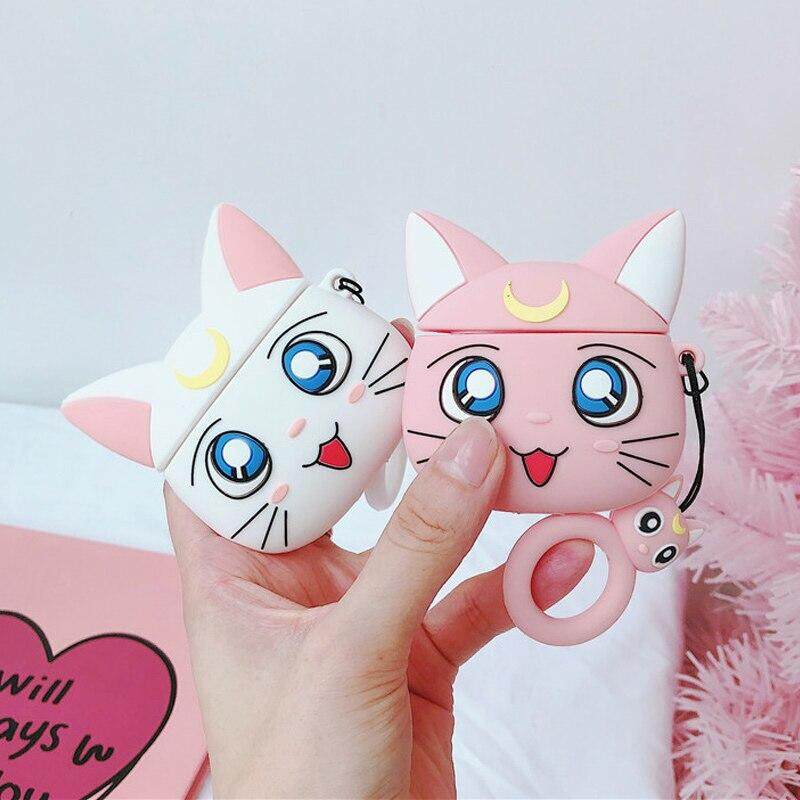 For AirPods Pro Case Silicone Cute Luna Cat Earphone Case For Airpods 3 2 1 Headphone Case for Apple Airpods  Pro Cover Earpods Ring Strap