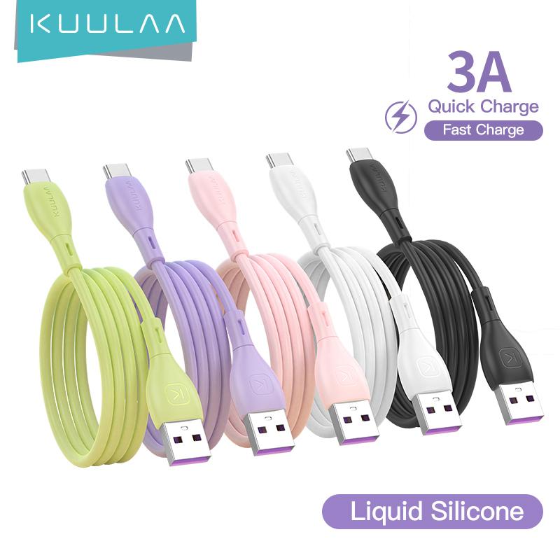 KUULAA 0.25m/0.5m/1m/2m Type C USB Cable 3A Fast Charging Macaron Silicone Charger Microusb Cable Data Transfer For Xiaomi Mi Redmi 7 Fast Charging Charger Cable For Samsung S7 Huawei Honor 8X USB Cor