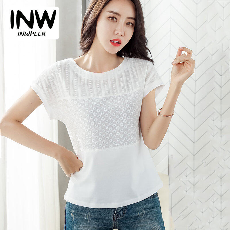 INWPLLR Women's Patchwork Tops Summer Women T-shirts T Shirt Plus Size Fashion Women Tshirts Cotton Short Sleeve Korea T-shirt