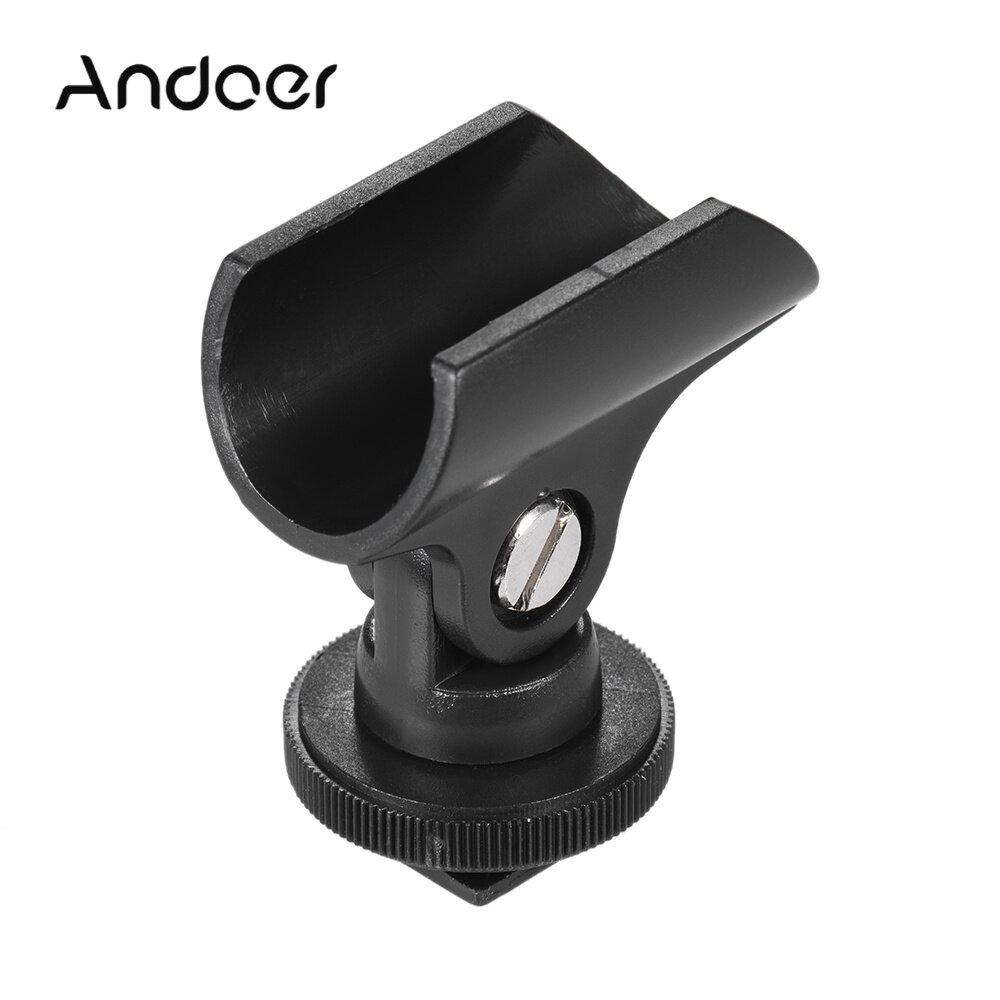 Andoer 19mm Plastic Mic Microphone Holder Clip with Hot Shoe & 1/4  Screw Hole for DSLR Camera