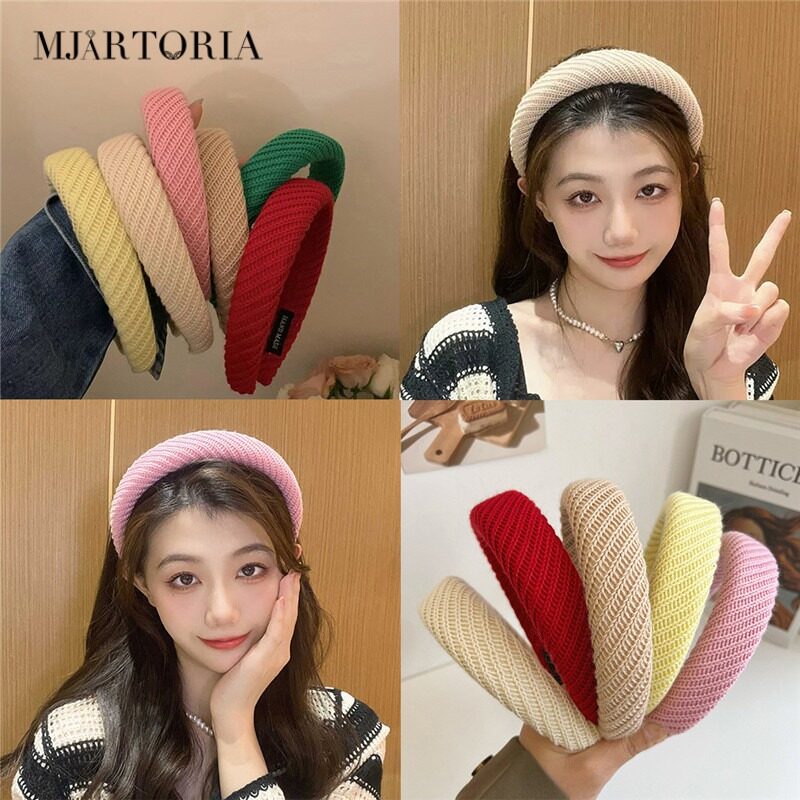 MJartoria Women Knitting Headband Autumn And Winter Girls Retro Hair Bands Soft Hairband Headwear Solid Color Headband