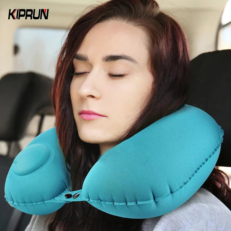 KIPRUN U-Shape Travel Pillow Automatic Air Inflatable Airplane Car Pillows Ring Pillow Folding Press Type Bed Pillows Neck Cushion