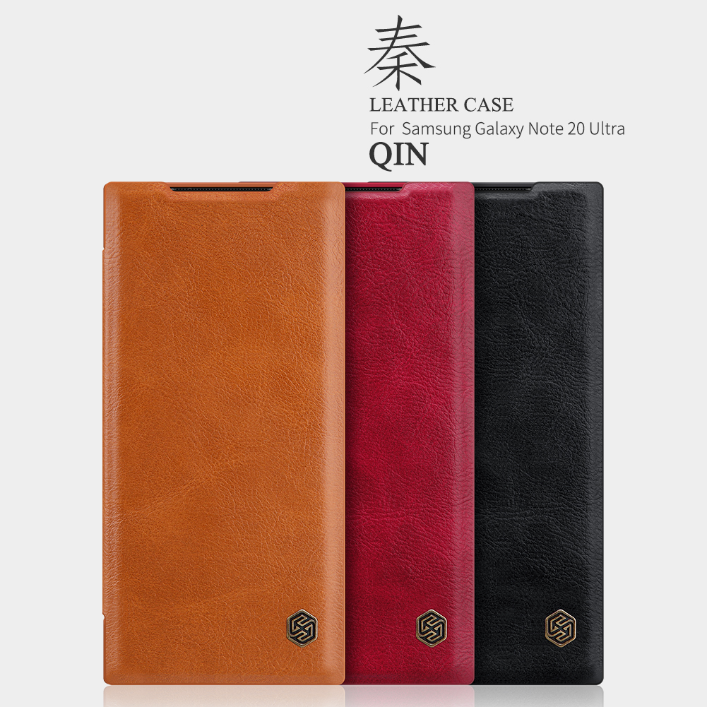 Samsung Galaxy Note 20 Ultra / Note 20 / 10 Plus / 10+ / 10 / 9 / 8 / 7 / FE / Fan Edition- Nillkin Qin Series Premium Leather Flip Case Card Slot Casing Full Coverage Cover Black Brown Red Slim Light