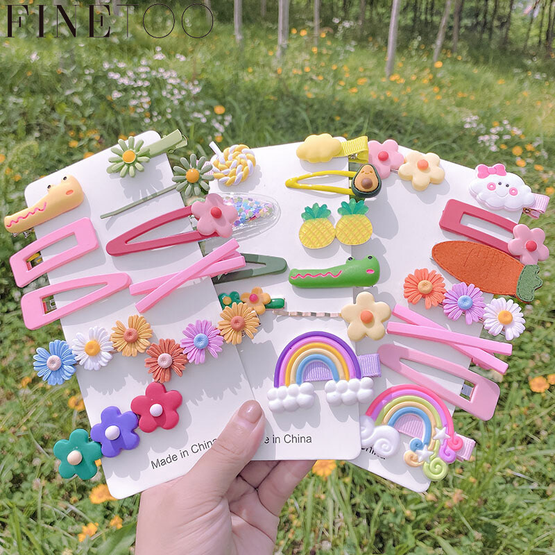 FINE TOO Korean Fashion Macarons Color Cross Flower Hairclip Geometric Matte BB Hairpin Sweet Girls Jewelry Accessories