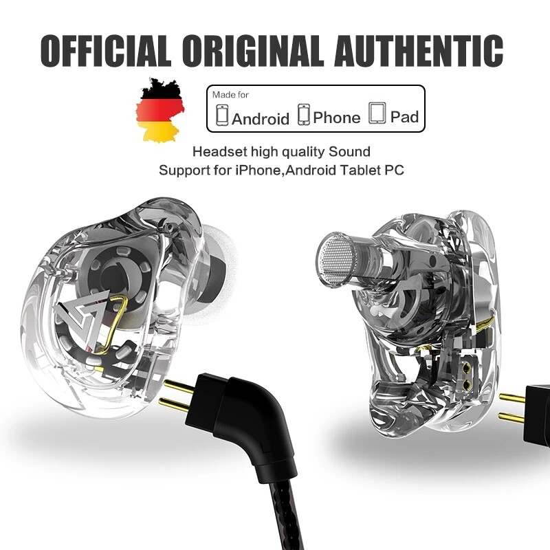 QKZ VK1 4DD subwoofer in-ear Earphone HIFI hanging ear running coaxial mobile phone music with wheat Eadphones 0.75MM PIN cable