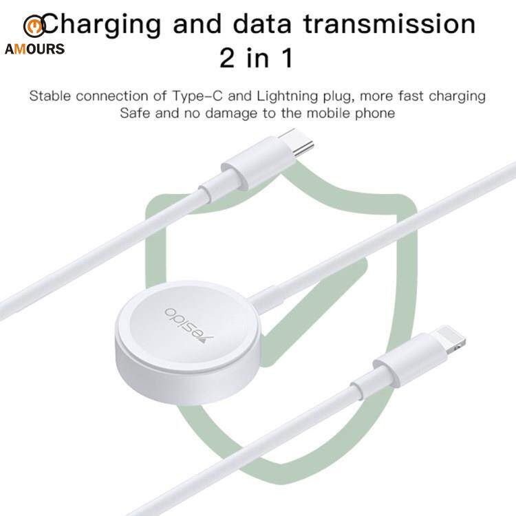 [Fast Delivery] Amorus YESIDO CA113 for Apple iWatch Wireless Charger Type-C+Lightning Cable Watch Charging Dock Cradle
