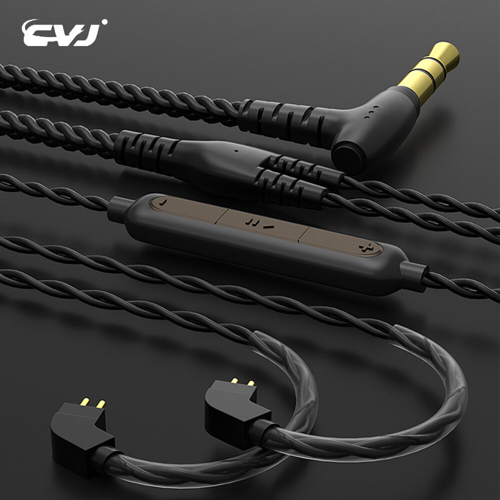 CVJ V2 Replacement Earphone Cable High Pure Oxygen Free Copper Earbuds Line 3.5mm Detachable IEM Headphone Wire 2Pin 0.75mm/0.78mm/MMCX Connector Headset Cable For BLON BL03 Moondrop Aria KZ ZSN Pro C