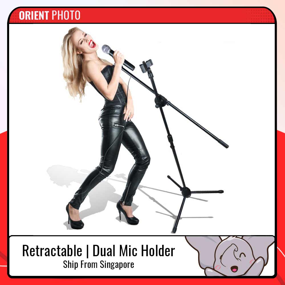eDSLRs Professional Swing Boom Floor Stand Dual Microphone Holder Mic Stand Karaoke Singing TikTok