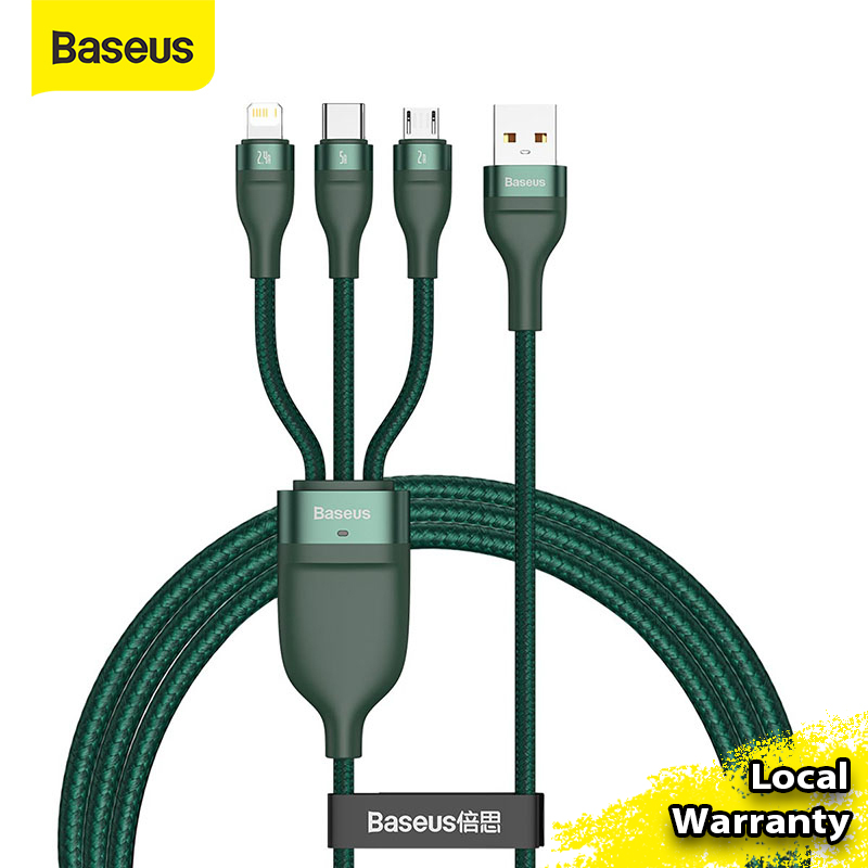 Baseus Flash Series 1 for 3 5A Fast Charging Data Cable USB to Micro + Lightning + Type-C 5A for Xiaomi Huawei Samsung iPhone -1.2M