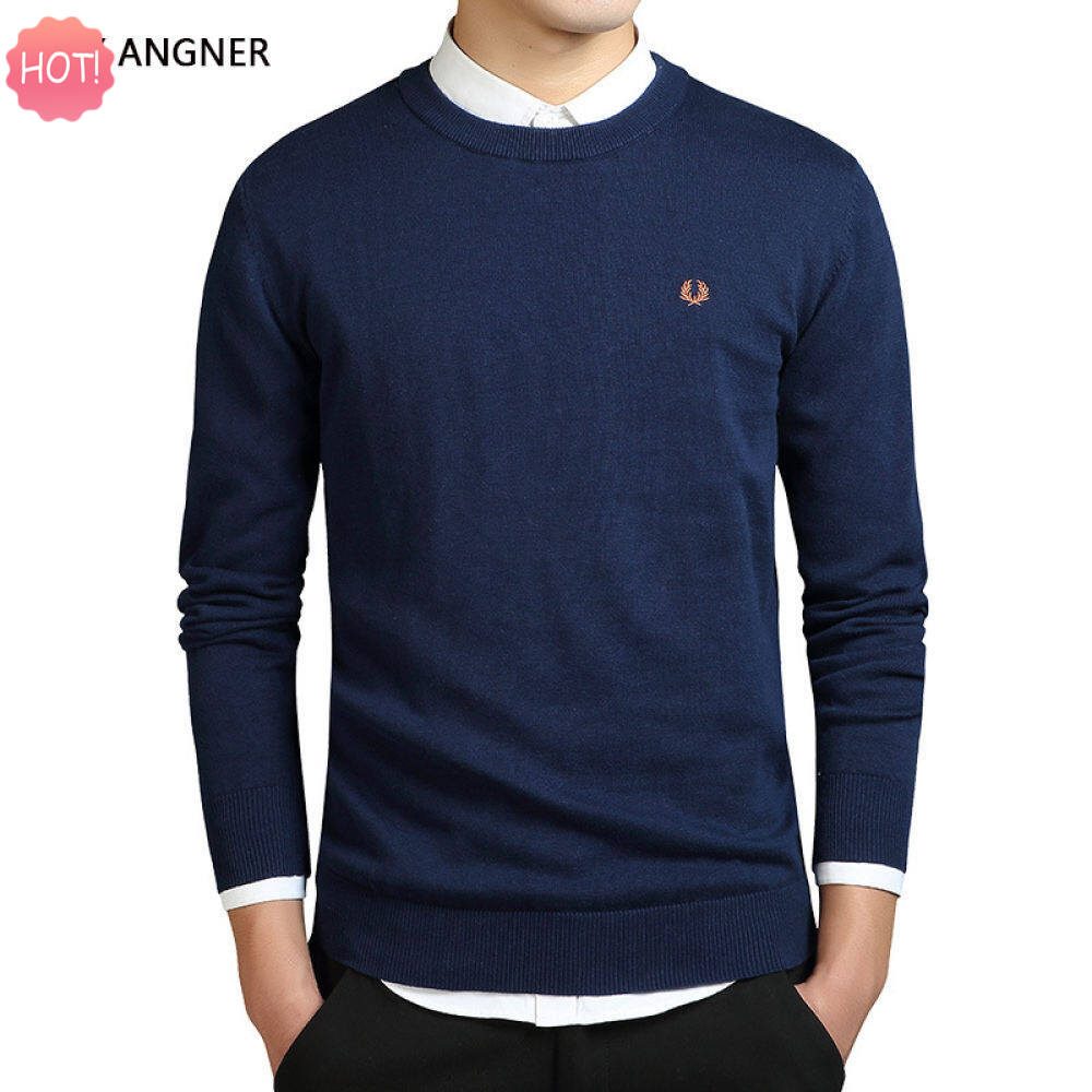 LUX ANGNER Autumn Winter Men's Pure Cotton Sweater Man Long Sleeve Solid Slim Fit Pullovers Sweaters For Men Casual Warm Jersey Knitted Pullover Korean Style Brand Clothes