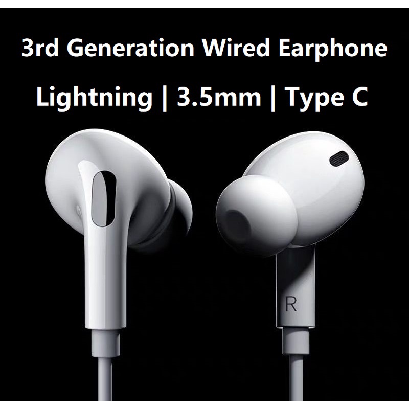 Earpiece/ Earphone compatible for Lightning/ Type C/ 3.5mm Audio Jack Device Headphone Headset Earbud