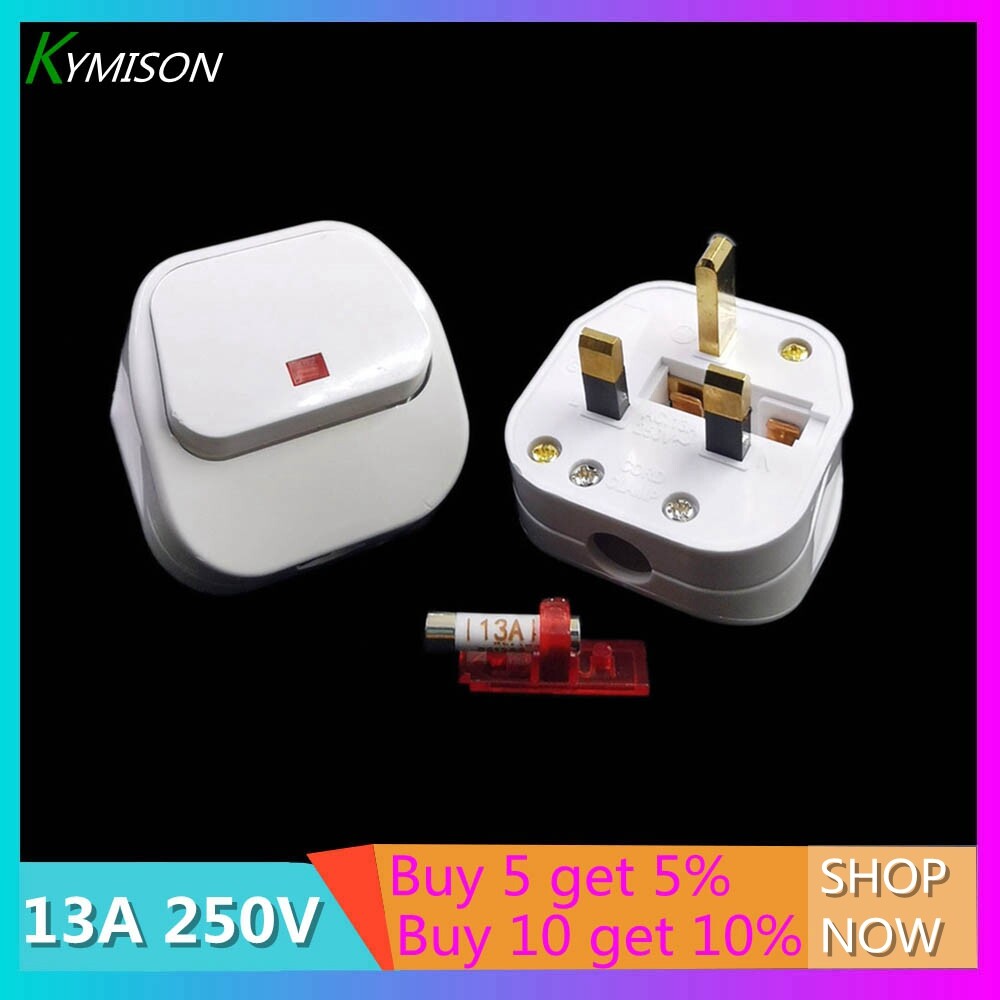 White 13A 250V Rewireable Sigapore Malaysia Plug With Fuse And Power Switch ABS Material UK 3 Pins Adaptor High Quality