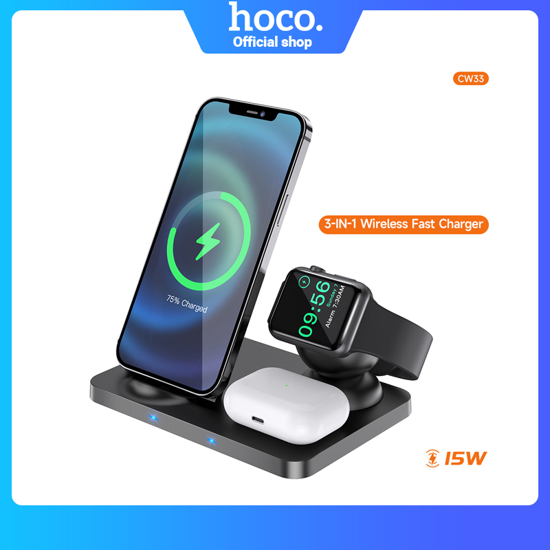 [NEW] HOCO Original Qi 3-in-1 Wireless Chargers 15W for iPhone 13 pro max Samsung S20 Xiaomi Fast Wireless Charging Dock Station Phone Holder for iPhone 12 11 pro max X XS XR 8plus