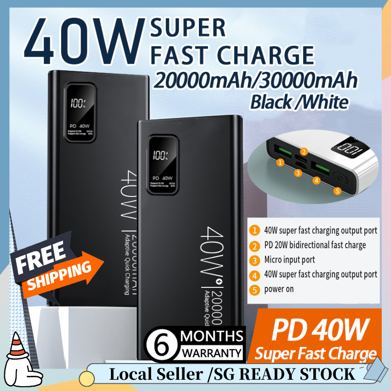 ?SG READY STOCK 30000mAh Powerbank 40W Super Fast Charger Power bank LED Digital Display Portable Charging Slim Battery