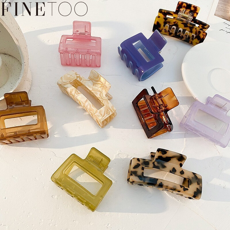 FINE TOO Korean Jelly Hair Clamp Shower Crab Square Hair Clip Colorful Girls Acrylic Shark Clip Women Headdress Hair Accessories