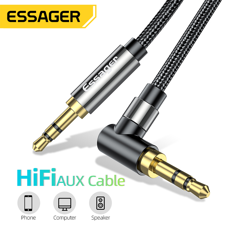 Essager Audio Cable Jack 3.5mm Male to Male Speaker Cord 90Degree Right Angle AUX Cable For Xiaomi Headphone Extension Wire Line