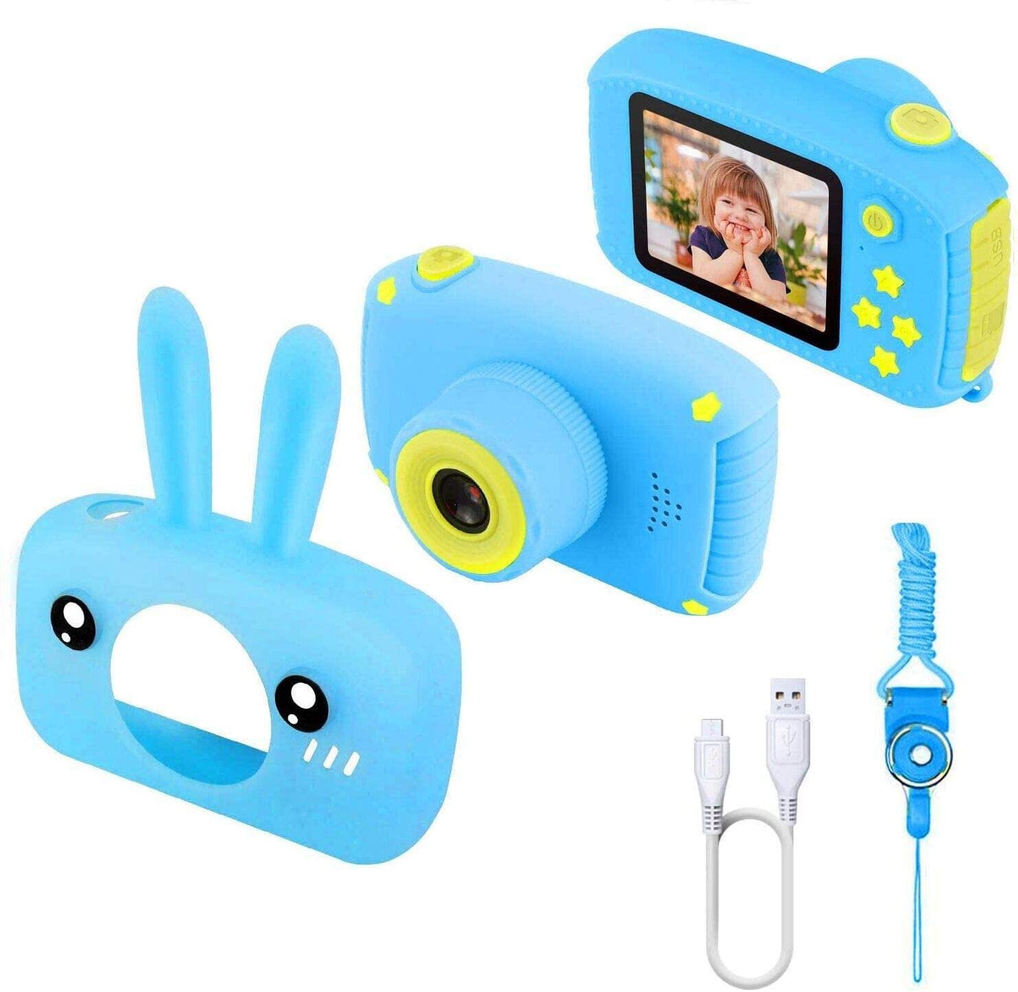 Eversalute LCD Screen 2 inch Kids Camera - Digital Children Cameras Cartoon Bear 12M 1080P Video Camera Toddler Boys Toys Birthday Gifts for Boy Age 3 4 5 6 7 8 Up to 32G Card