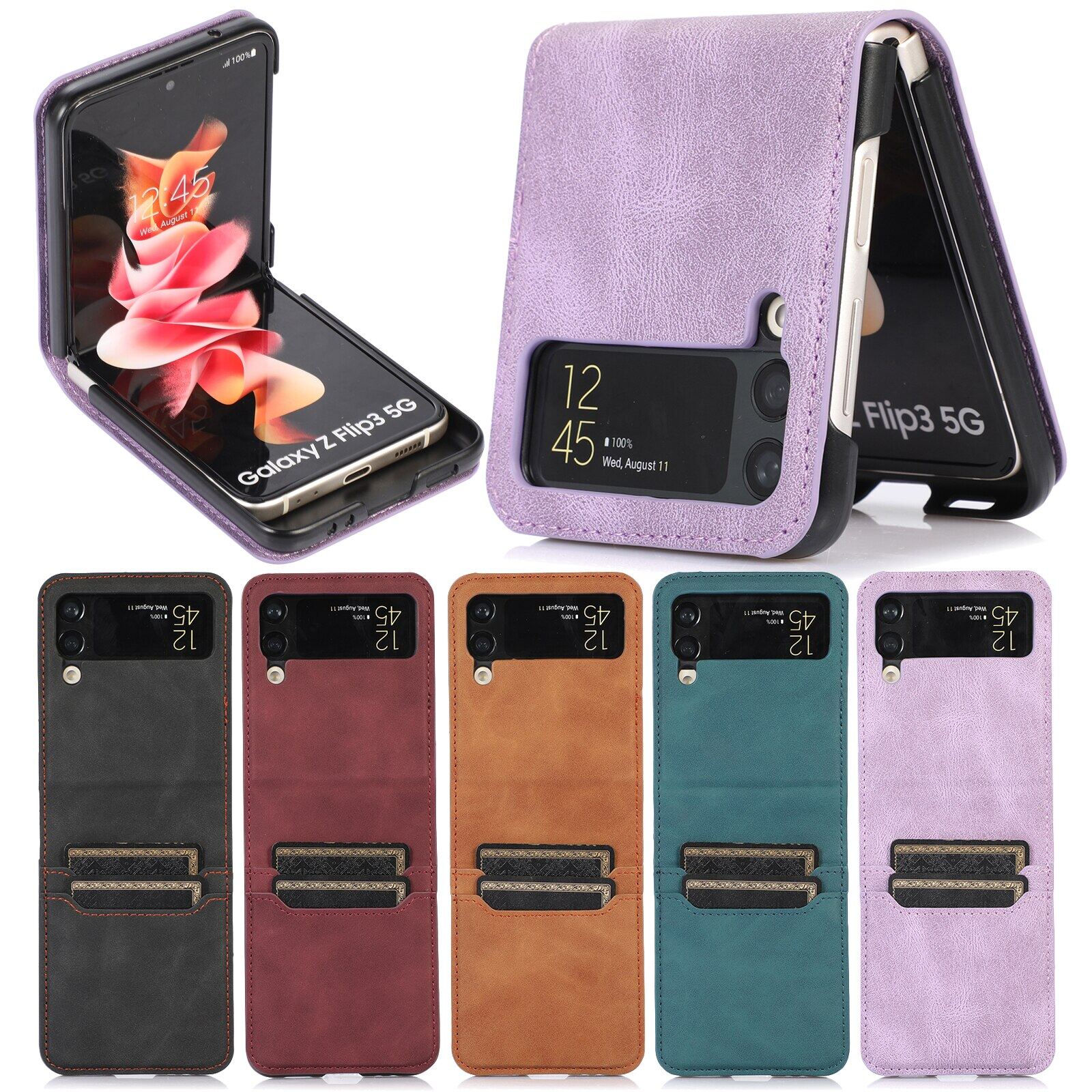 HOCE Luxury Leather Slim Cases for Samsung Galaxy Z Flip 3 4 5G Flip3 Flip4 Case Anti-knock Card Solts Cell Phone Protective Cover