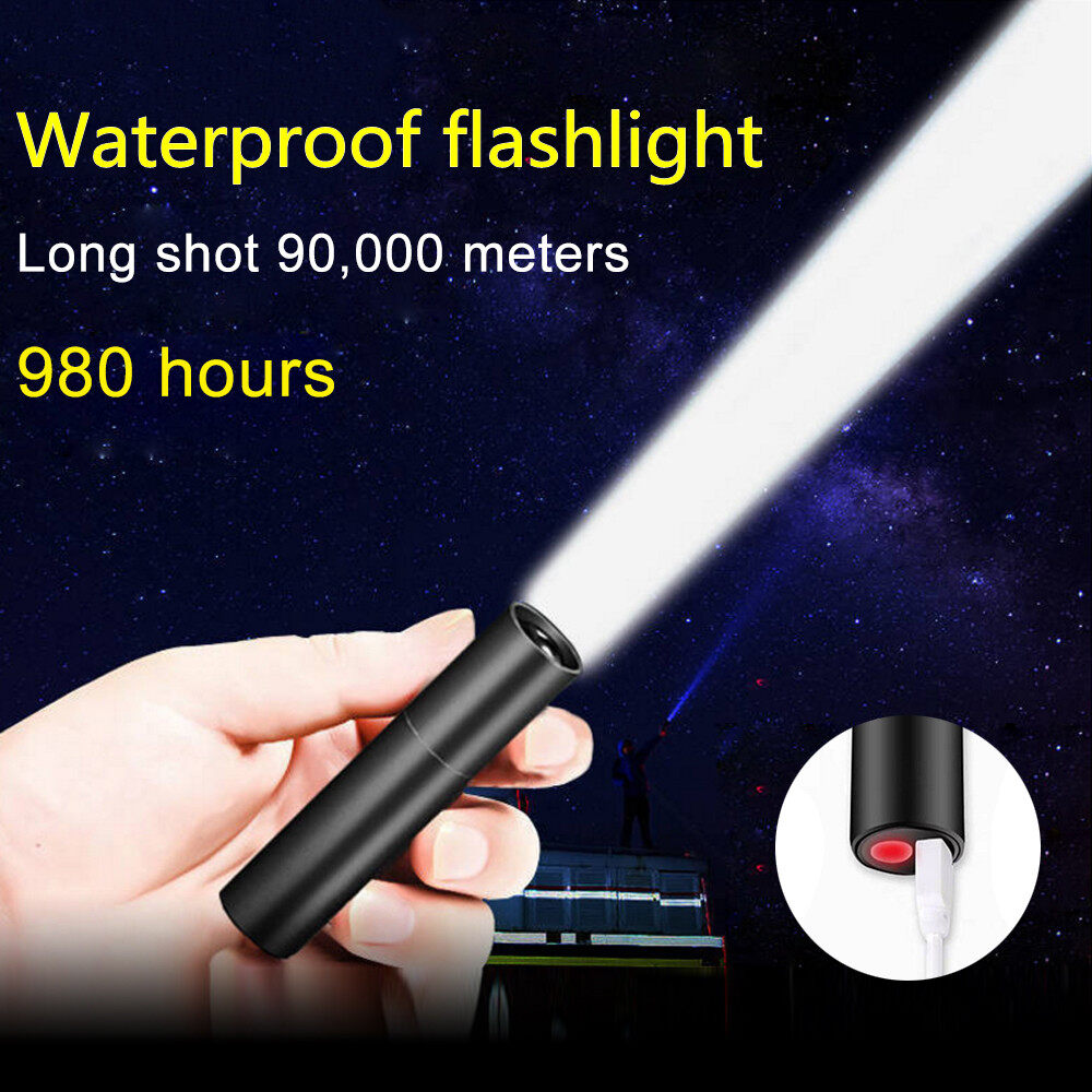 USB Rechargable Mini LED Flashlight Waterproof Torch Telescopic Zoom Portable Torch for Night Camping Hiking