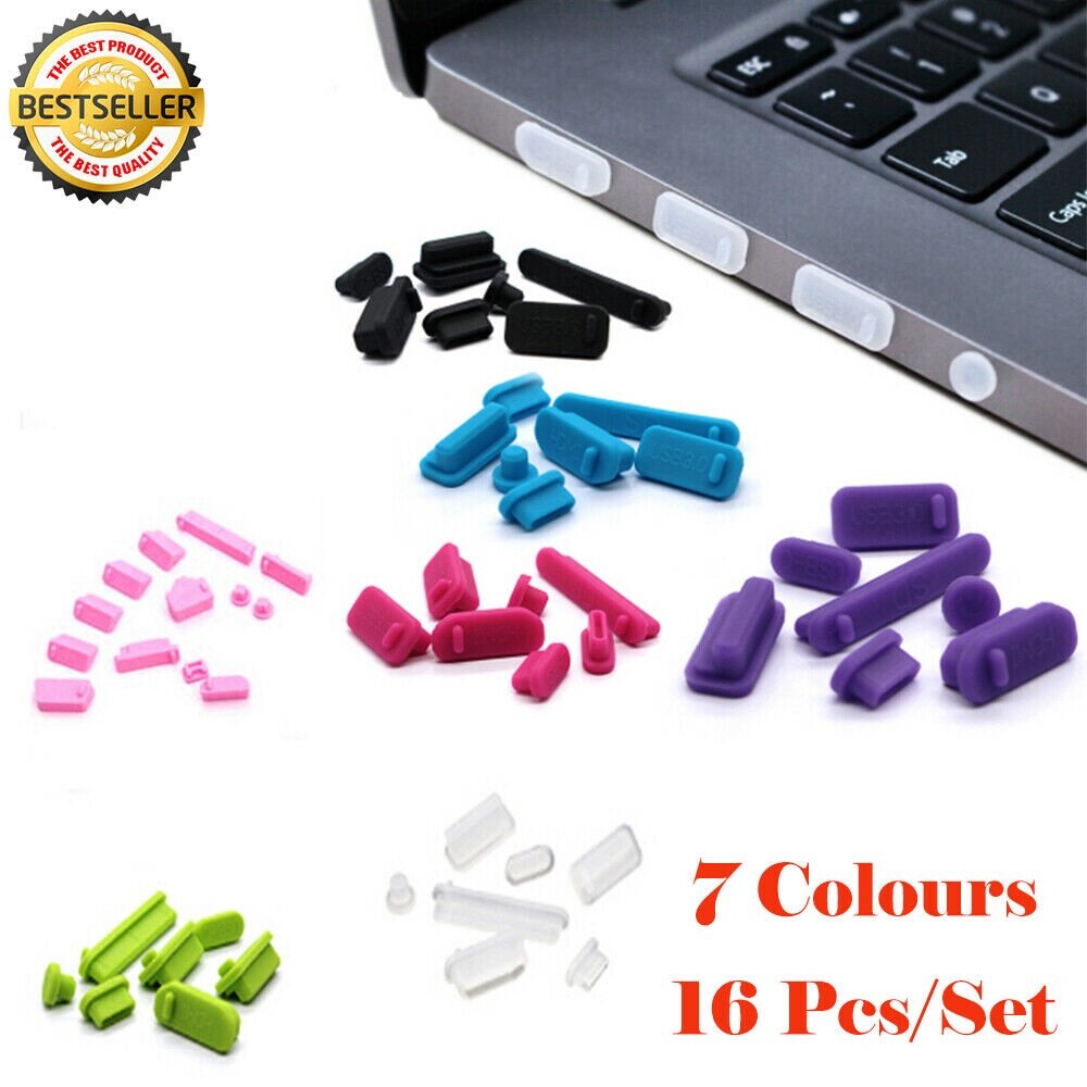 16Pcs Protective USB Ports Anti-Dust Plug Cover Stopper for Laptop & PC 7Colors