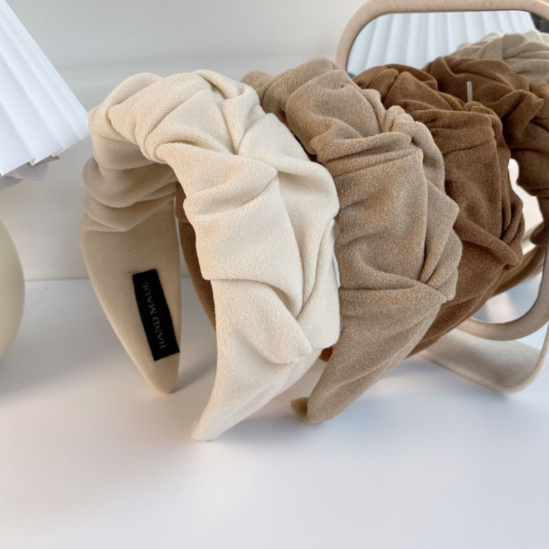 Haimeikang Hairband French Retro Plush Girl Fold Fabric Hairband Net Red Wild Headband Korean Simple Hairband Female Outing headband for women