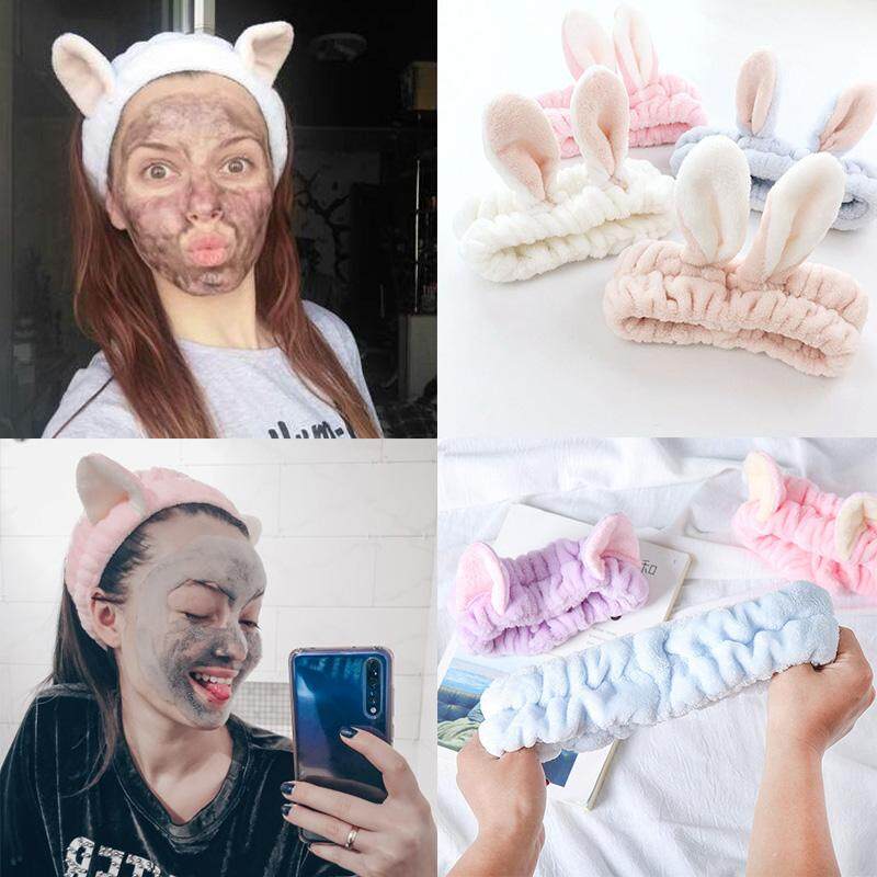 Lovely Cat Ear Headbands for Women Girls Makeup Face Washing Headband Coral Fleece Girls Hairband Hair Accessories