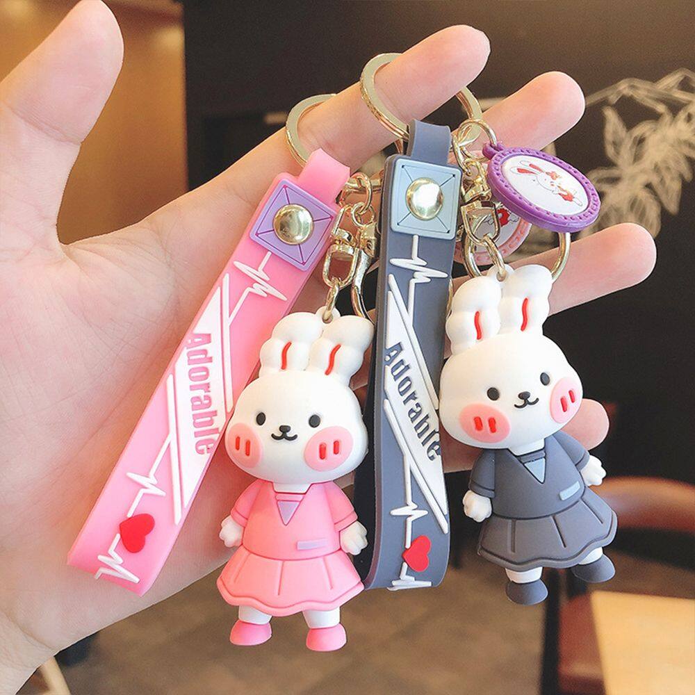 HUIHEYU Exquisite Cute Bear Bunny Doll Key Holder Car Key charms Couple Gift Blush Animal Keychain Wristlet Keychain Bag Ornaments Backpack Pendant